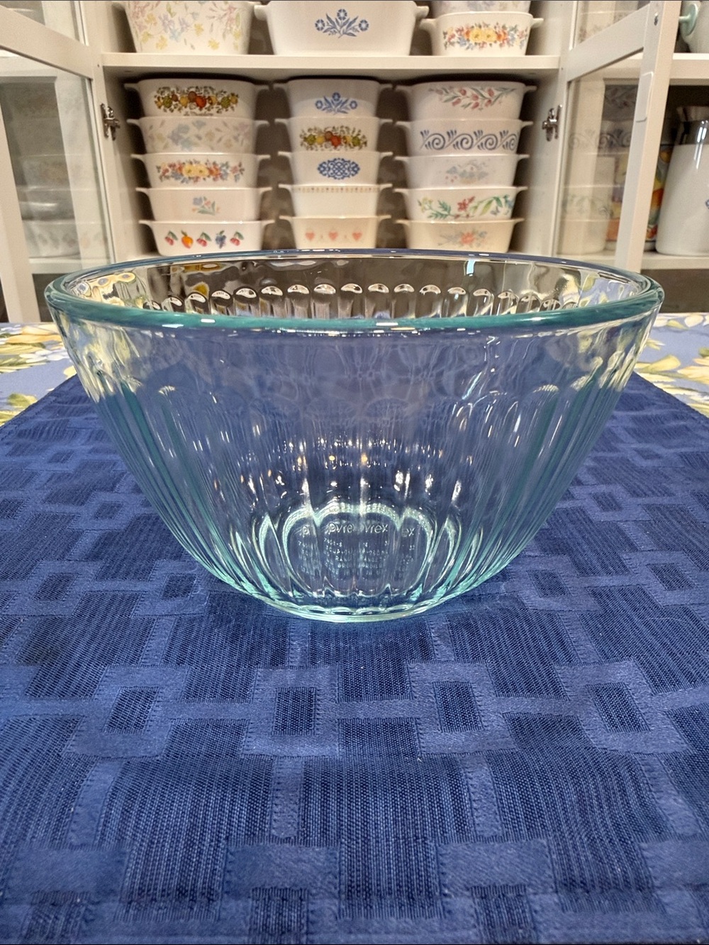 Pyrex 3 Cup Aqua Ribbed Glass Mixing Bowl - Light Aqua